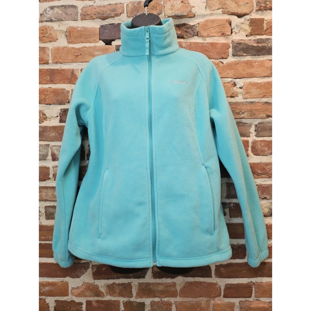 Columbia Jacket Fleece Full Zip Womens Lrg Mock Neck Adjustable Waist Mint Blue